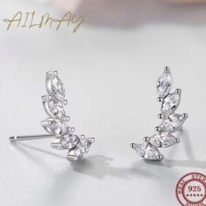 Ailmay Sterling Silver and Zircon Feather Wing Earrings